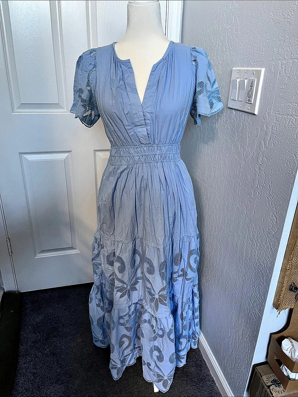 Anthropologie Blue Somerset Eyelet Maxi Dress Size Small